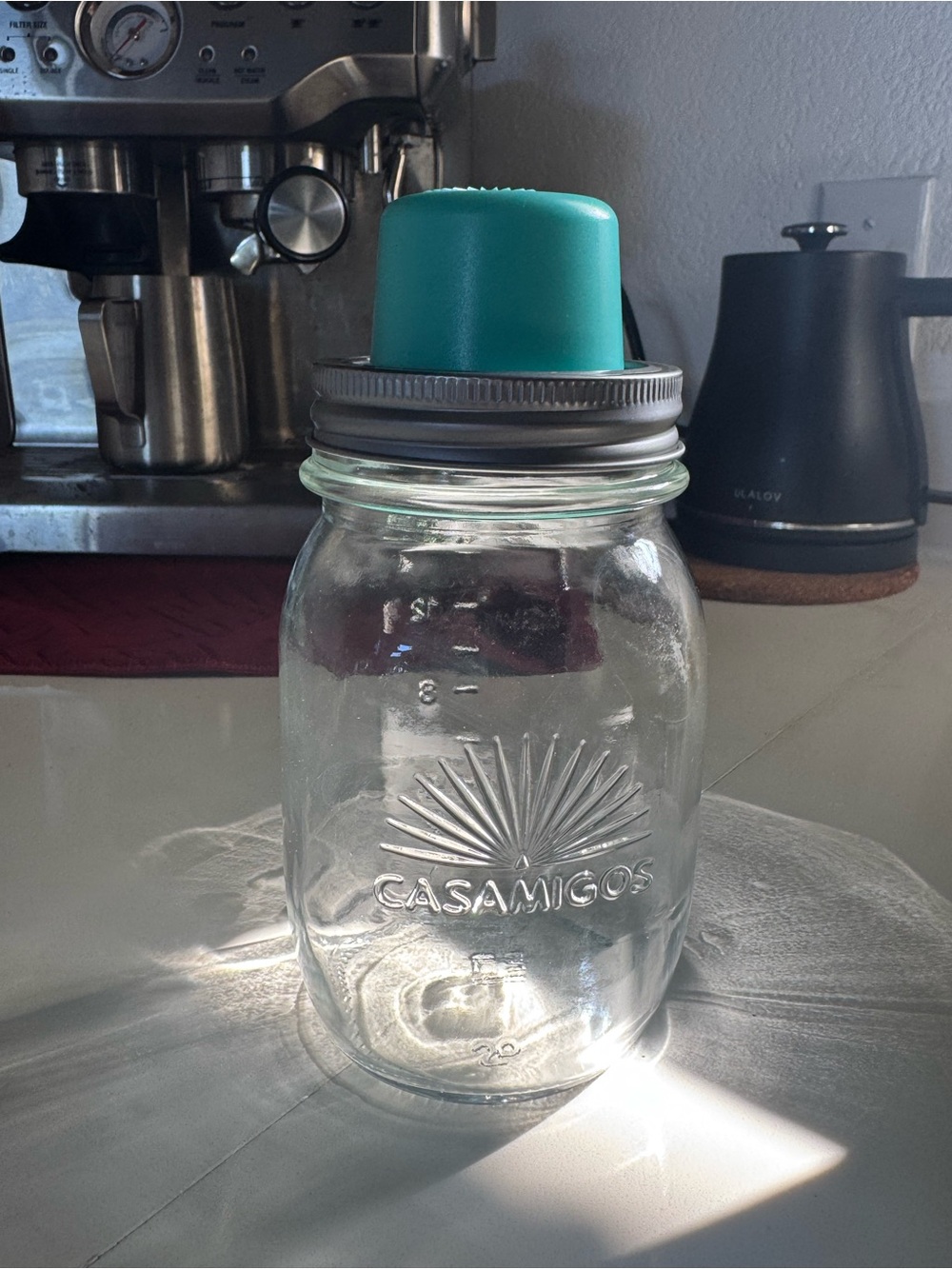 Casamigos Branded Glass Shaker! Mason Jar with Teal Lid